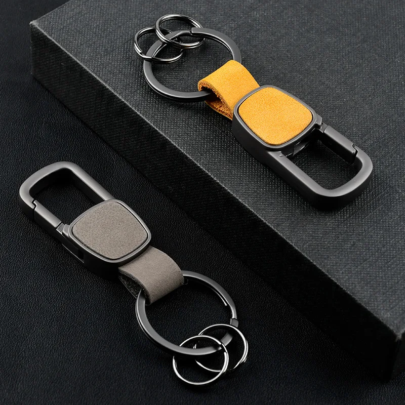 Men Frosted Genuine Leather Car Key Chain Key Ring Waist Hanged Key Holder Fashion Business Women Keychains With Two Rings