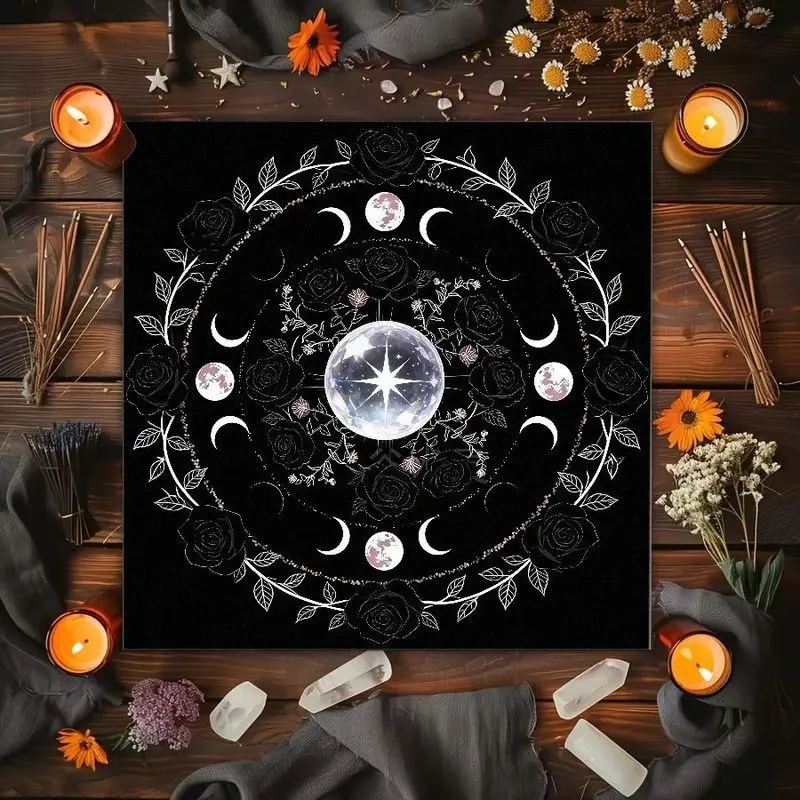VIKAMA Flower Moon Phase Altar Cloth Tarot Card Tablecloth Vika Divination Ceremony Mat Meditation Spiritual Desktop Decoration