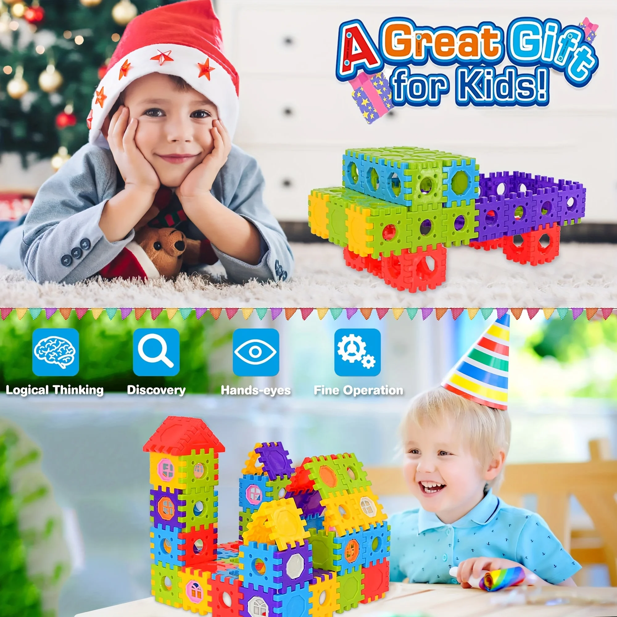 210 Piece Junior Block Set - Smart Development Puzzle House, Boys & Girls Portable Plastic Toys - Construction Puzzle Toys