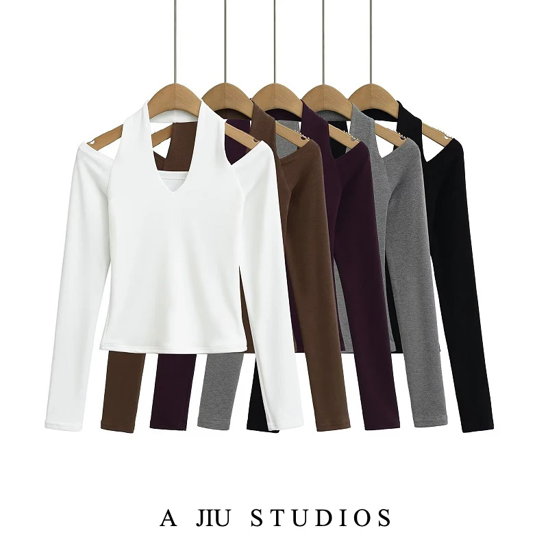 

Футболка Street Sle Long Sve, женская весенняя новинка, утягивающий дизайн, подвесной топ Ne Top, топ с базовым слоем для девочек