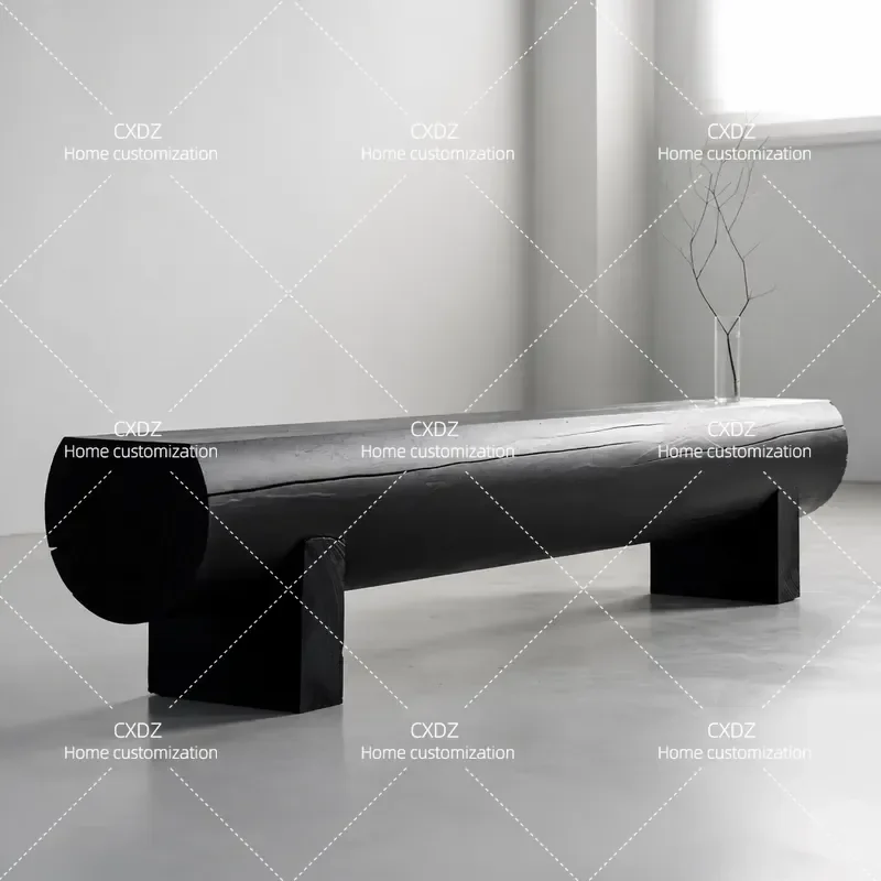 Wabi Stillwind Carbonized Log Bench Modern Simple Shoe Changing Stool Tea Table Leisure Seat for Living Room Bedroom Entryway