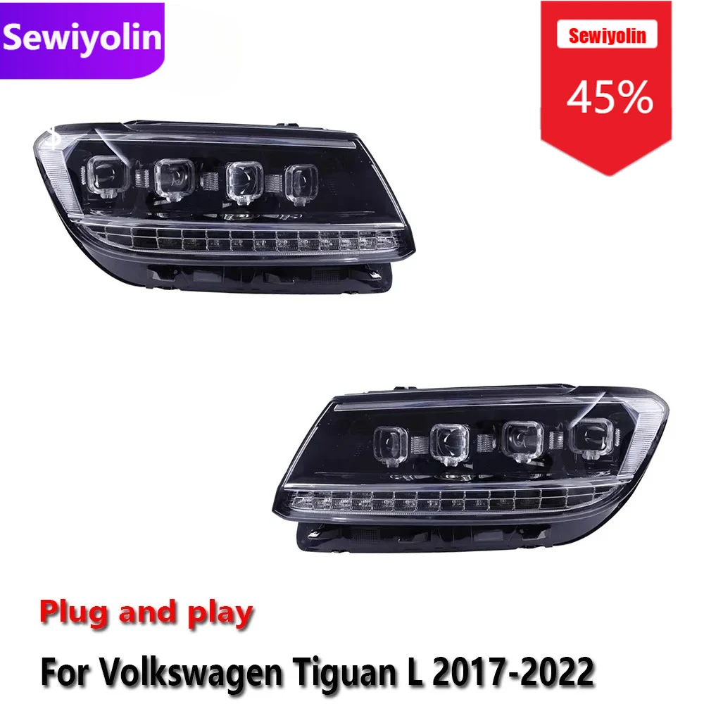 

Автомобильные светодиодные фары DRL в сборе для Volkswagen Tiguan L 2017-2022, противотуманные фары DRL, стоп-сигнал поворота, Plug and Play