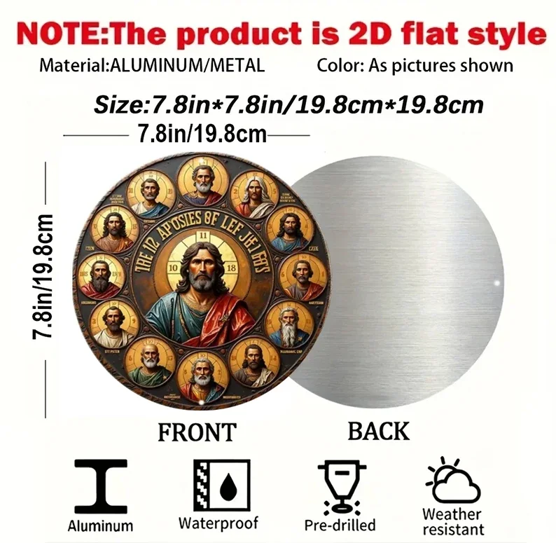 Multi-Festive Retro Round Religious Metal Plaque with 2D Flat Apostle Motifs for Wall Decoration, Ideal Gift for Family, Friends
