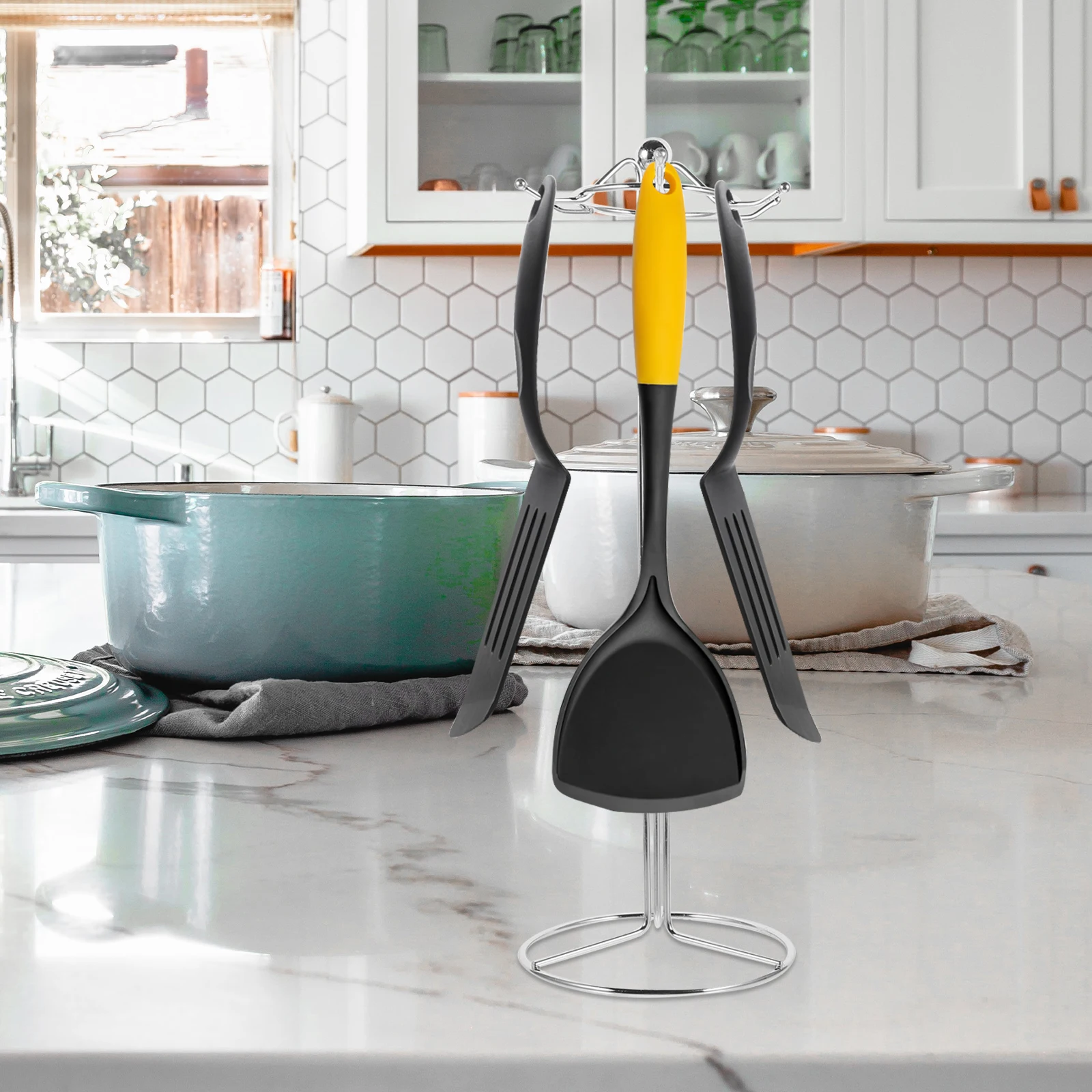 

Stainless Steel Kitchen Organizer Wall Rods for Pots Pans Lids Utensils Cutting Board Apron Oven Mitt Gloves Spatula Rack Metal