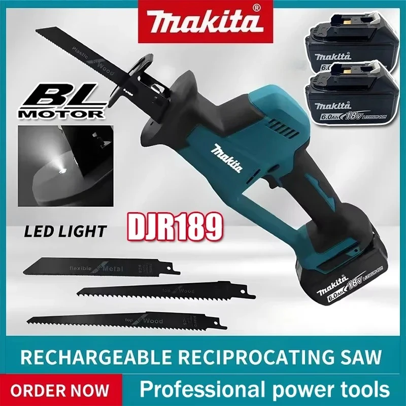 

Аккумуляторная сабельная пила Makita DJR189, бесщеточная, перезаряжаемая, для резки дерева и металла, портативный электроинструмент для 18В