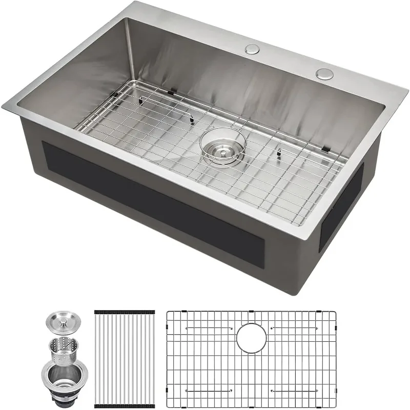 Lordear 33 Inch Drop In Kitchen Sink 33x22 Stainless Steel Topmount Sinks 16 Gauge T304 Single Bowl Kitchen Sink