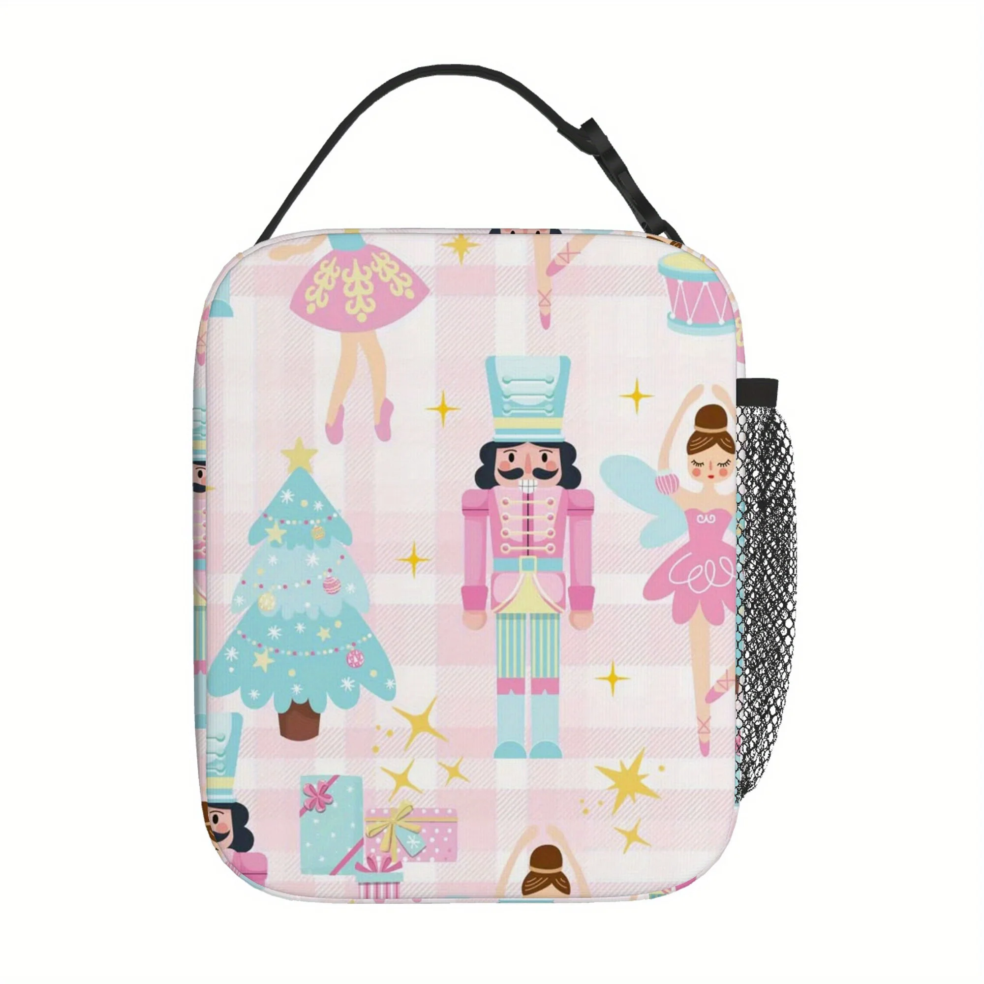 Nutcracker Ballet Christmas Printed Retro Lunch Bag Polyester Cooler Handbags Case for School Picnic Work Travel Beach Hiking