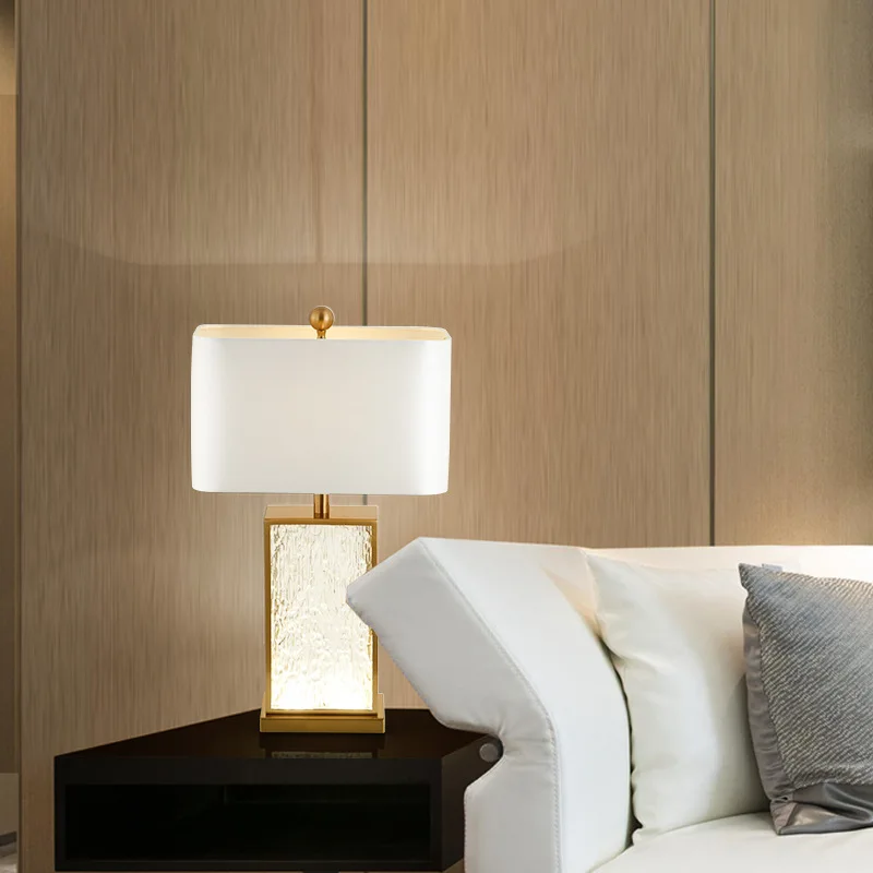 SANDYHA Modern Minimalist Gold Frame Corrugated Glass LED Table Lamp Stylish Elegant Bedroom Study Living Room Home Decor Accent