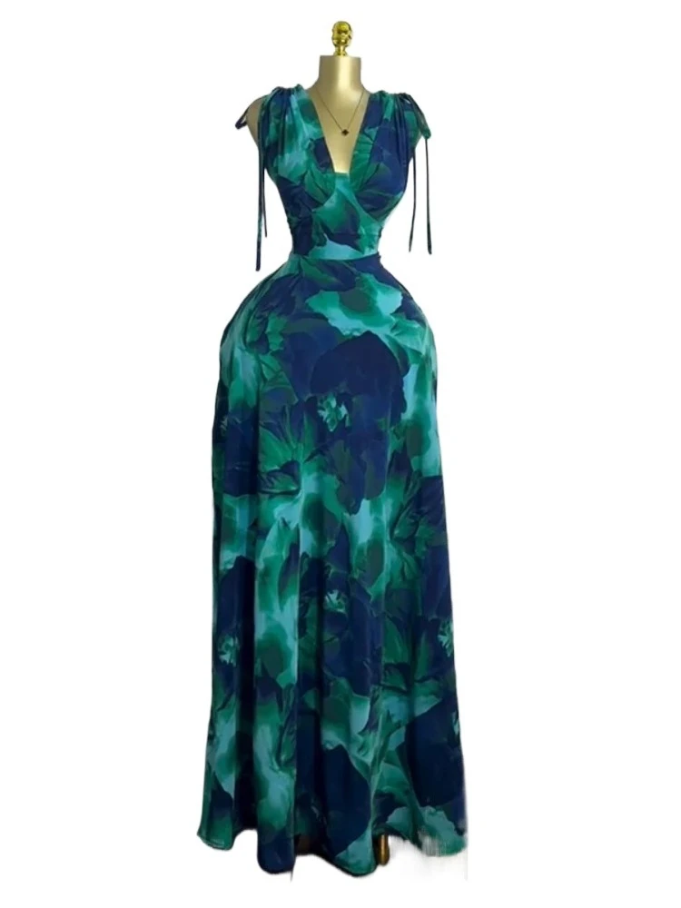 

Women Tie Dye Printed Sleeveless Big Swing Maxi Long Dress 2025 Summer Holiday Birthday Sexy Club Party Evening Dresses 2025