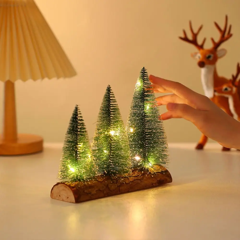 Mini Christmas Tree Ornament Creative With Light Snow Pine Tree Lifelike Handmade Micro Landscape Model Venue Layout Props