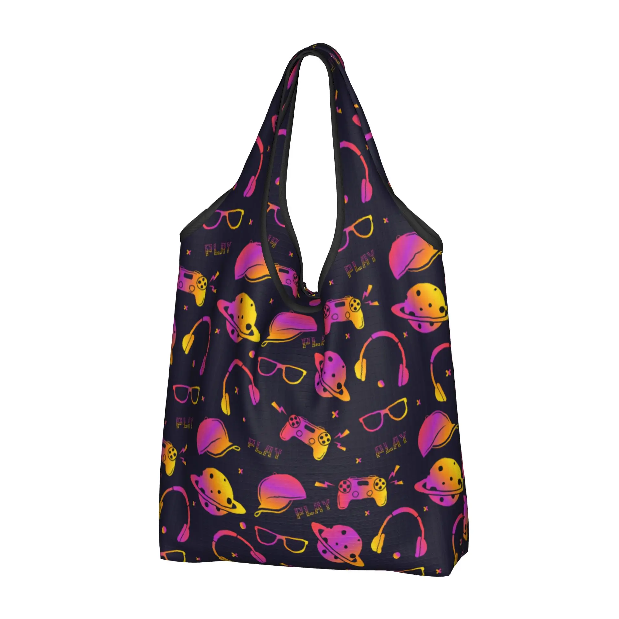Custom Neon Game Controllers Game Joystick Shopping Bag Women Portable Big Capacity Grocery  Shopper Tote Bags