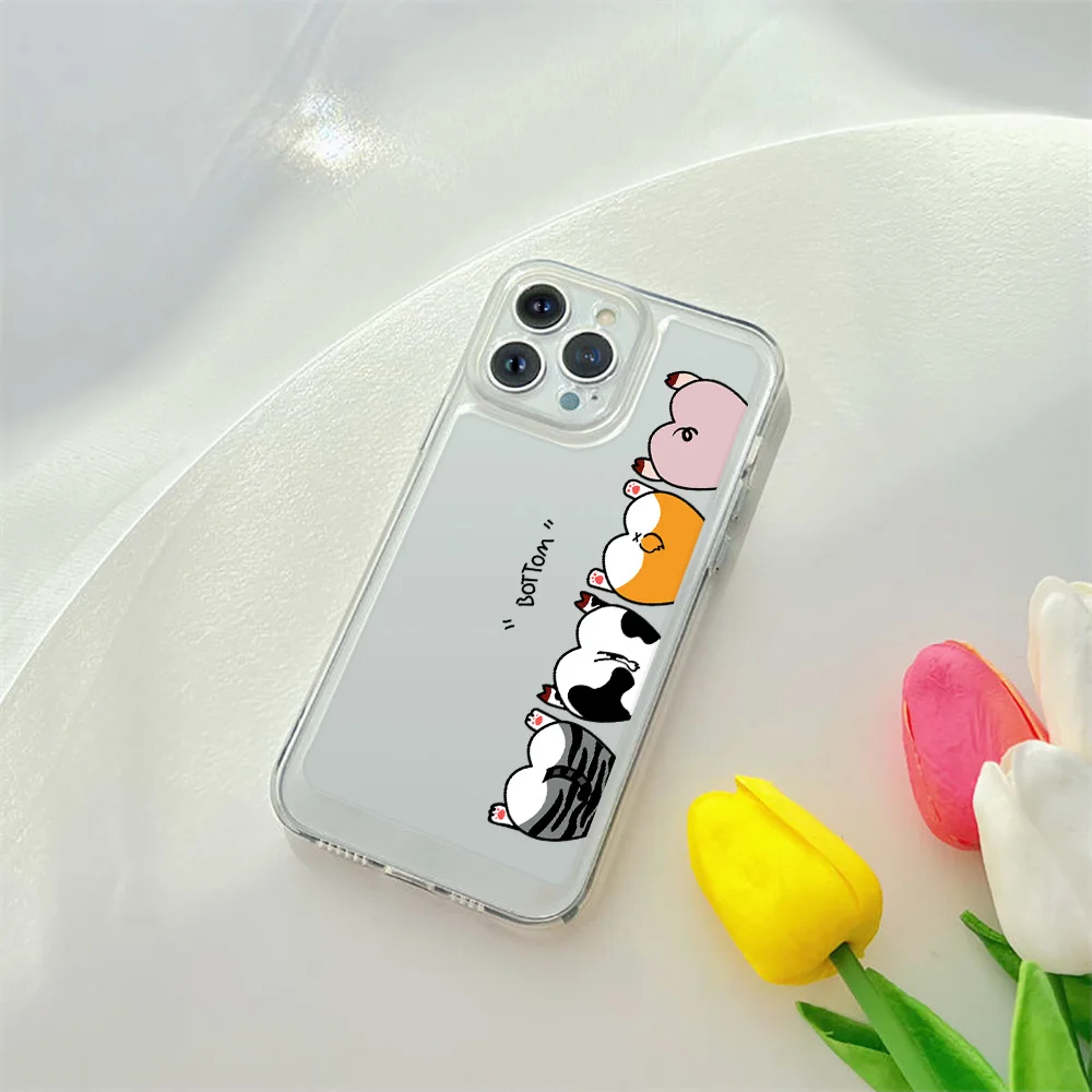 Cute Animal Buttocks Phone Case for iPhone 14 13 ProMax XR XS Max 7 8 Plus SE Transparent Soft TPU Cover for iPhone 12 Mini 11