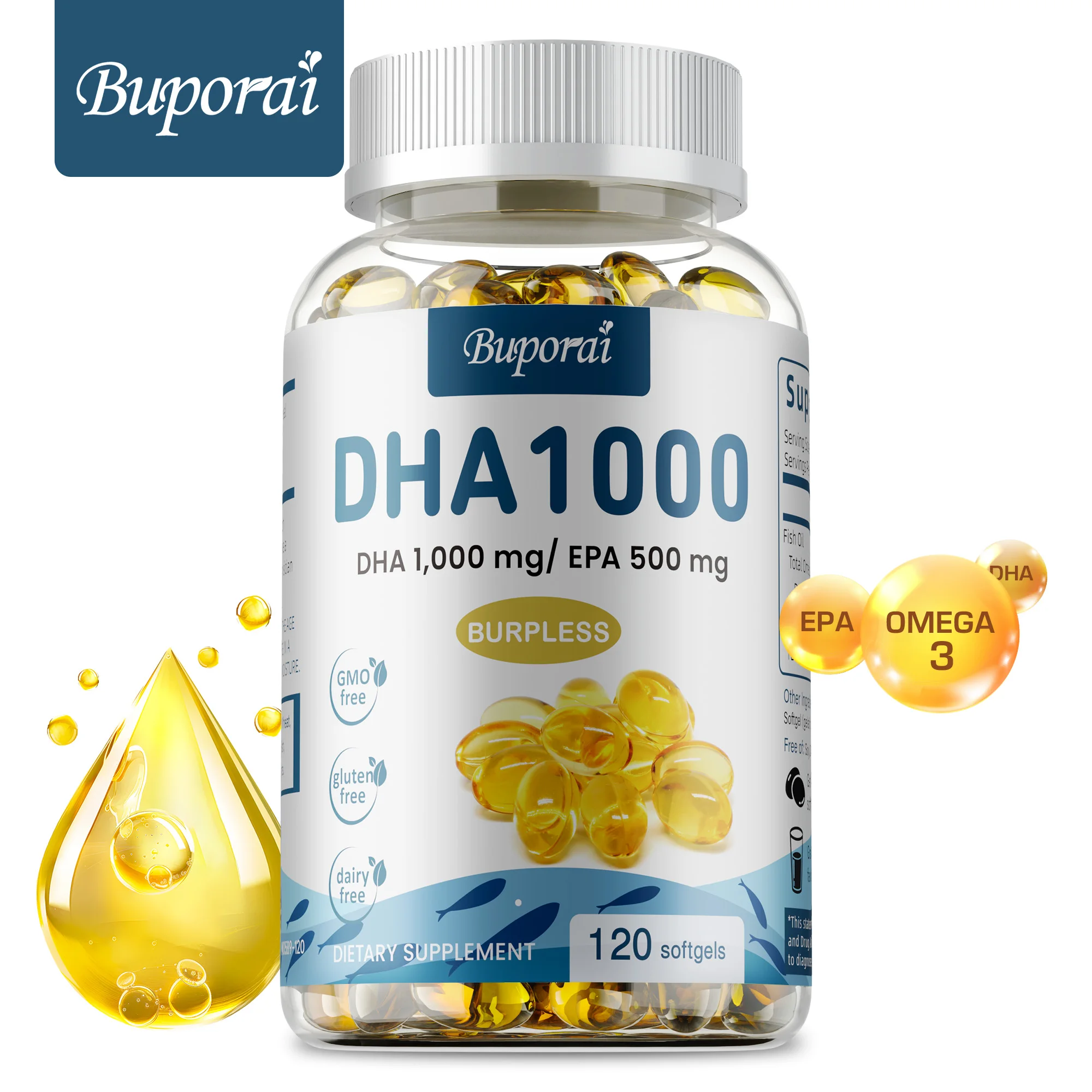 

Omega 3 Fish Oil DHA Supplements - Promotes Joint, Heart and Skin Health, Supports Cognitive Function and Memory,Boosts Immunity