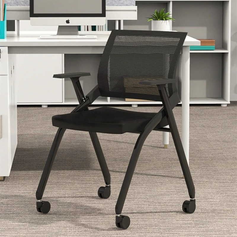 Foldable Office Chair with Wheels Folding Backrest Computer Seat Comfortable Rolling Chair for Meeting Training Home Use