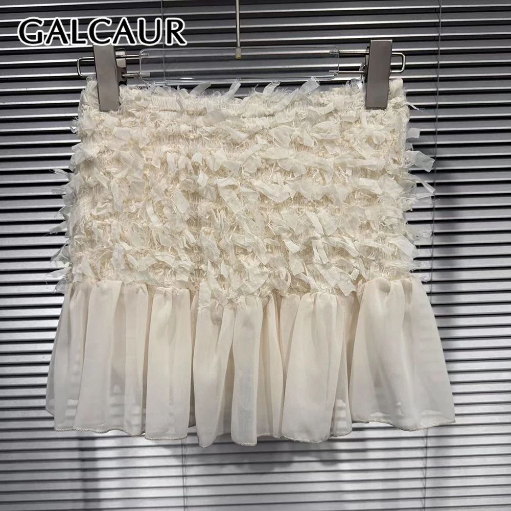 

GALCAUR Solid Slimming Spliced Mesh Mini Skirt for Women High Wait Patchwork Zipper Minimalism Skirts Female Fashion New Style