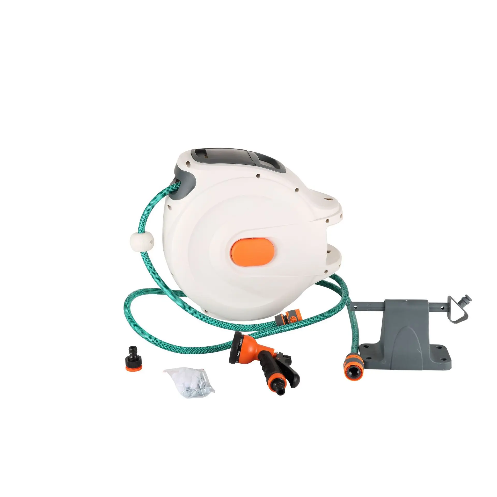 

Wall Mounted 10-Function Garden Hose Reel with Sprayer Nozzle Length Lock and Slow Return for Efficient Watering