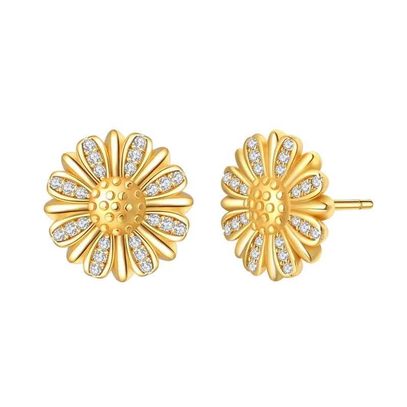 

Новые женские серьги из стерлингового серебра 925 пробы с золотой маргариткой, блестящие свадебные/помолвочные серьги-звездочки, ювелирный подарок 2026 года