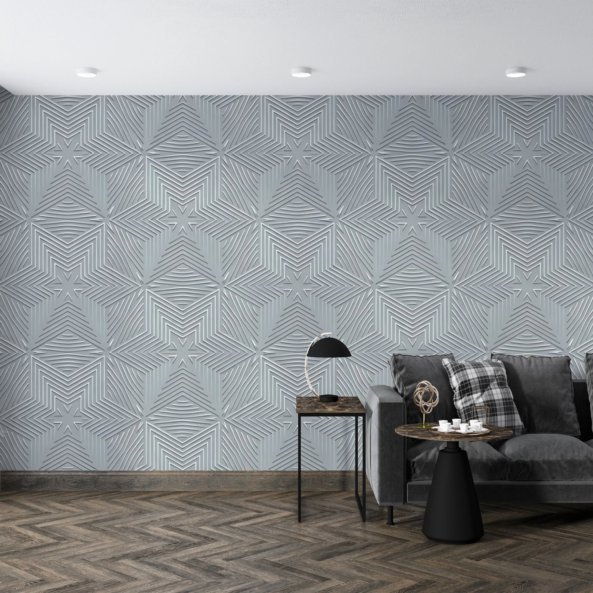 Modern Grey Geometric Star Embossed Wallpaper Self Adhesive Linear Wall Mural For Living Room Bedroom Home Decoration