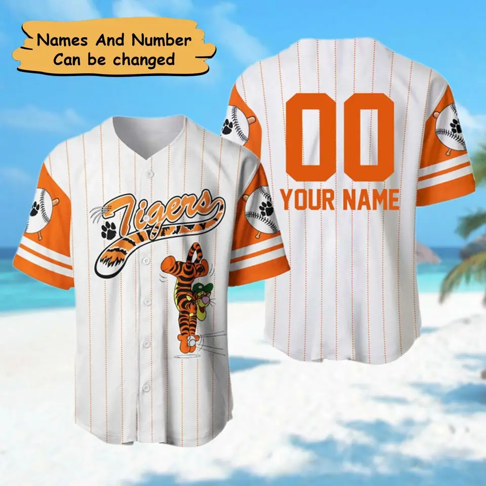 2025 Disney Tiger Baseball Jersey, customizable, 3D printed casual and stylish button up baseball shirt