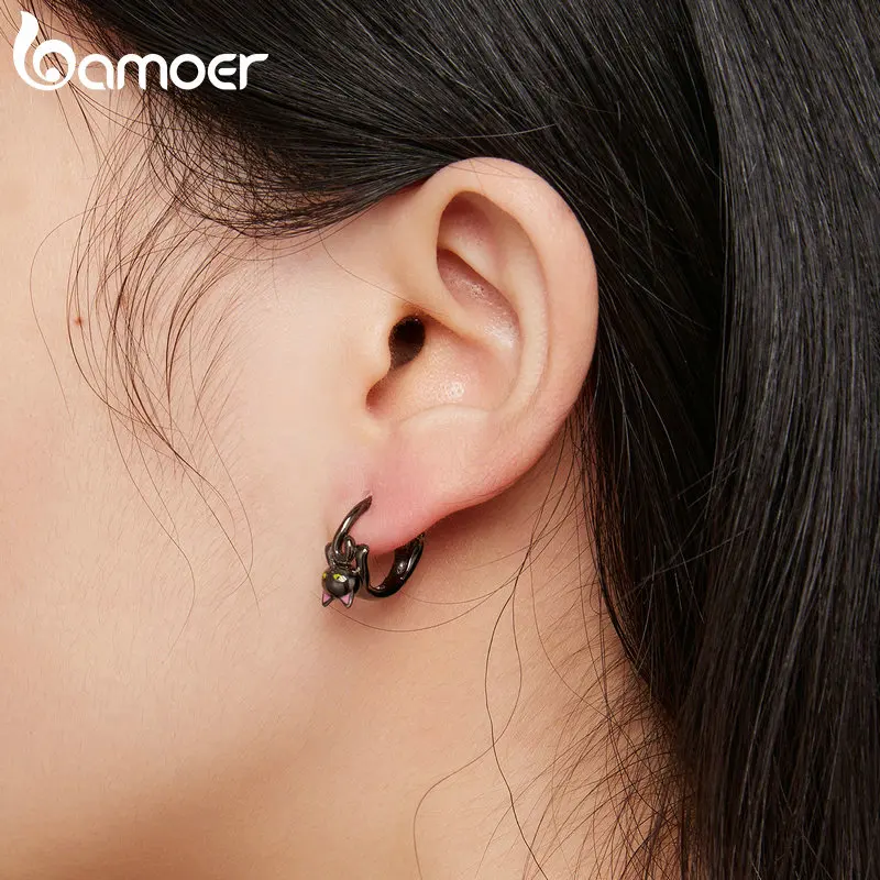 Bamoer 925 Sterling Silver Fairy Ear Buckle for Women Blue Moonstone Flower Ear Studs Fashion All-match Jewelry Gifts