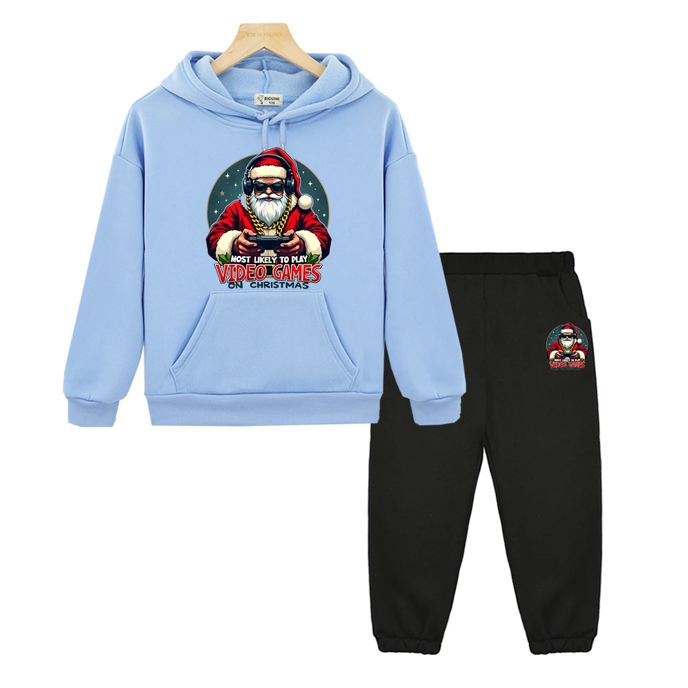 

Merry Christmas anime hoodie Fleece sweatshirt pullover y2k kids boutique clothes Cartoon Santa Claus boy girl Sport Hooded Sets