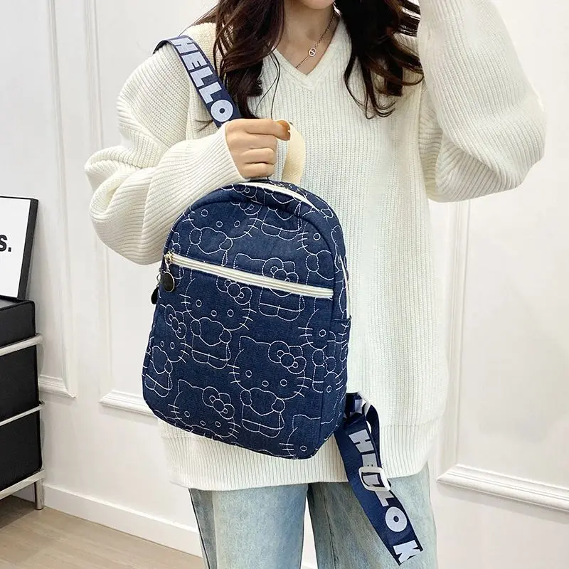 2025 hello kitty mochilas denim bordado casual ombro versátil multi-uso mochila sacos de moda para meninas mulheres