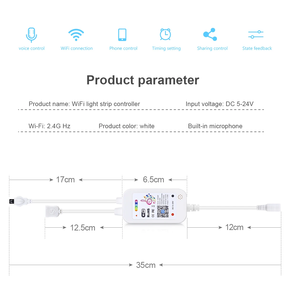 Inteligentne oświetlenie listwy RGB LED Tuya Wifi kontroler Rgb 5V-24V wbudowany mikrofon synchronizacja muzyki z Alexa Google Home