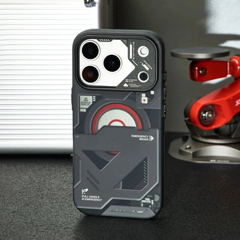 WAKCAS Phone Case for iPhone 18 Pro Max Red Emergency Panel Frosted Magnetic Metal Camera Bezel Shockproof Cover for 17 Pro Max