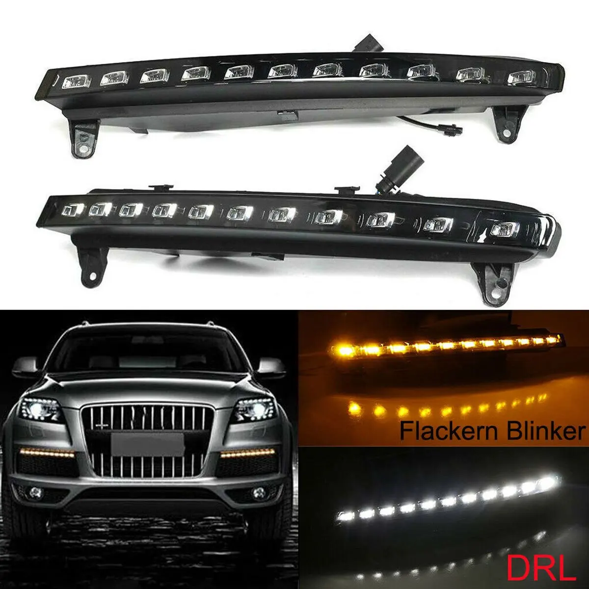 2Pcs DRL For Audi Q7 2006 2007 2008 2009 LED DRL Daytime Running Lights Daylight Fog light with yellow turn Signal