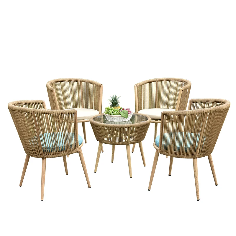 Nordic Outdoor Furniture Garden Table and Chair Model Room Vine Weaving Balcony Three Piece Creative Outdoor Wood Pattern