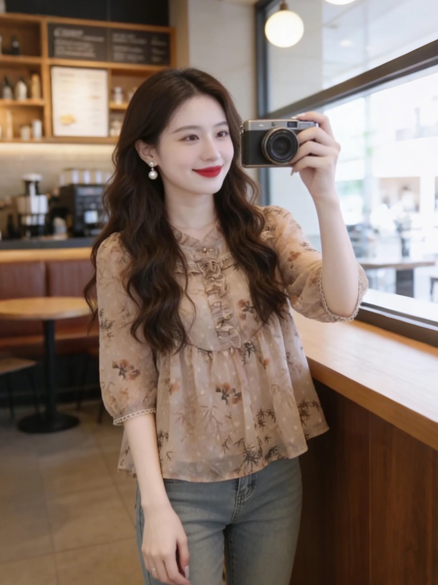 

Loose Floral Shirt Women's round Neck Pullover Seven Sleeve Summer Commute Style Korean Version Breathable Lightweight Casual...