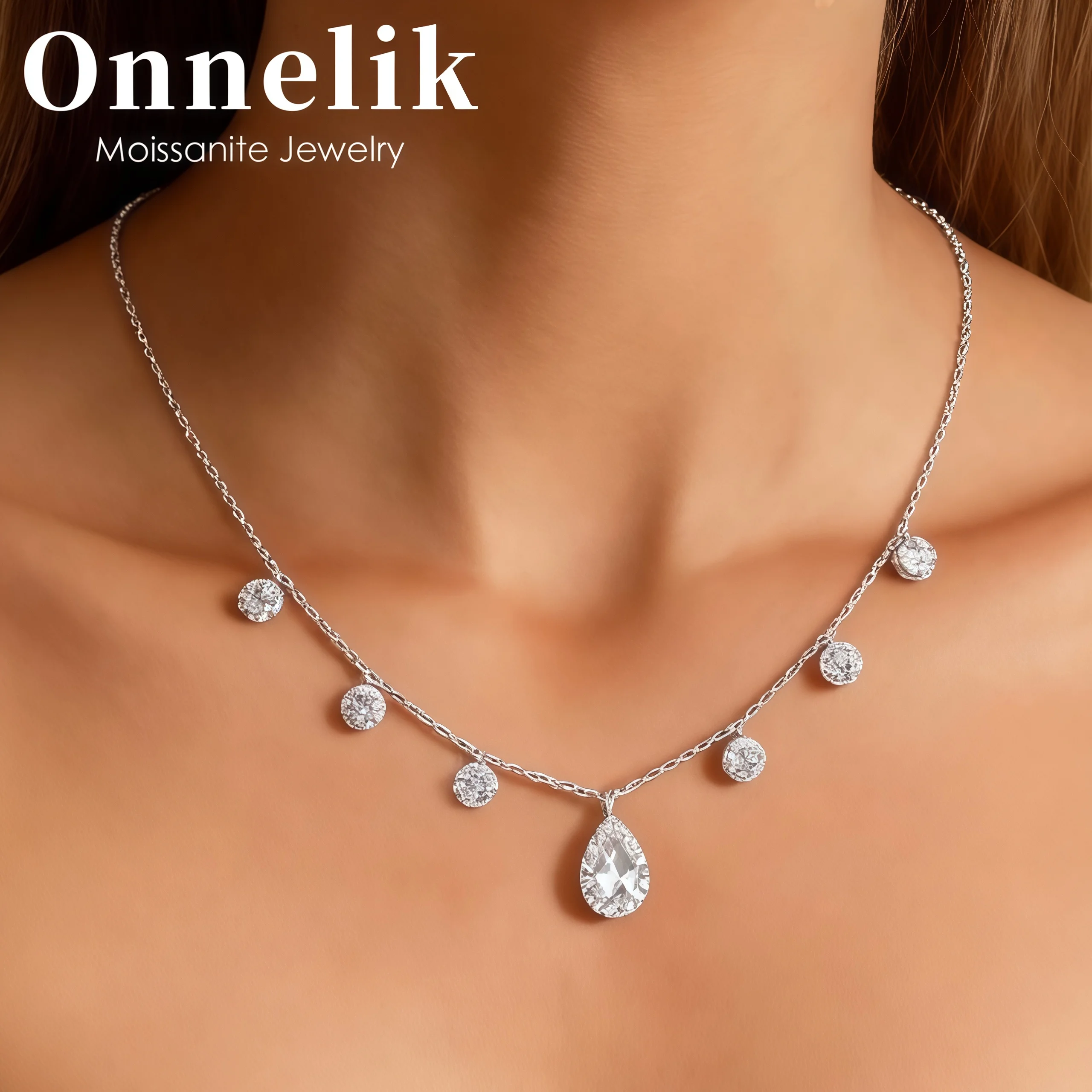 

Onnelik Three colors available 2/3ct Moissanite Necklace S925 Sterling Silver Gold Plated Fine Jewelry Gift For Women Wedding