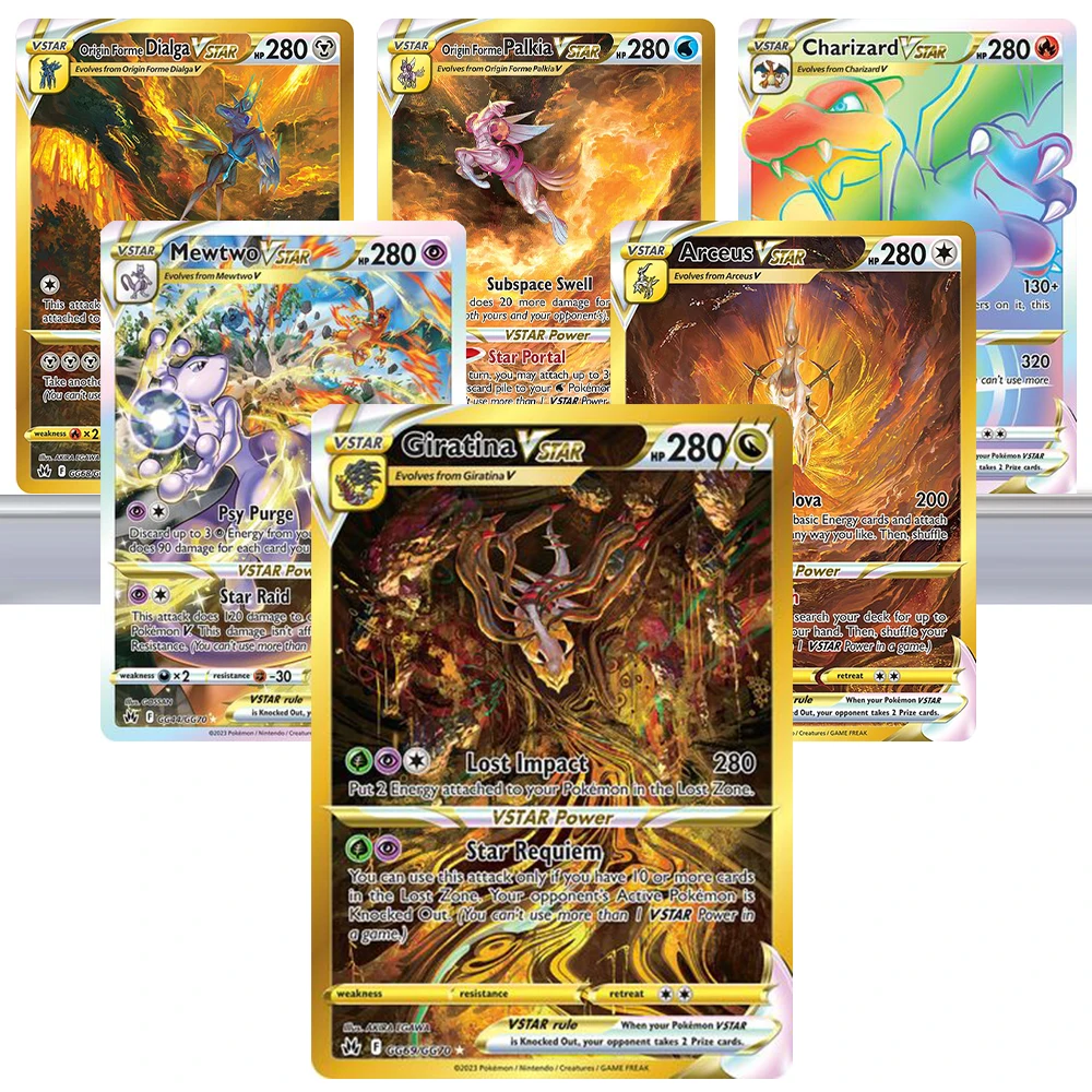 

PKM VSTAR Cards Holographic Rare Cards Collection Giratina/Mewtwo/Arceus/Charizard/VSTAR Cards Table Games TCG Proxy Toys Gifts