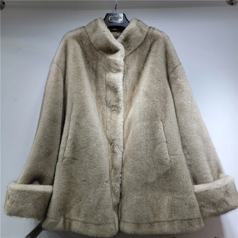 HKSH Autumn Winter New Women Faux Fur Coat Stand Collar Roll Cuffs Solid Color High-End Luxury Overcoat Chic Tide Jacket HK12970
