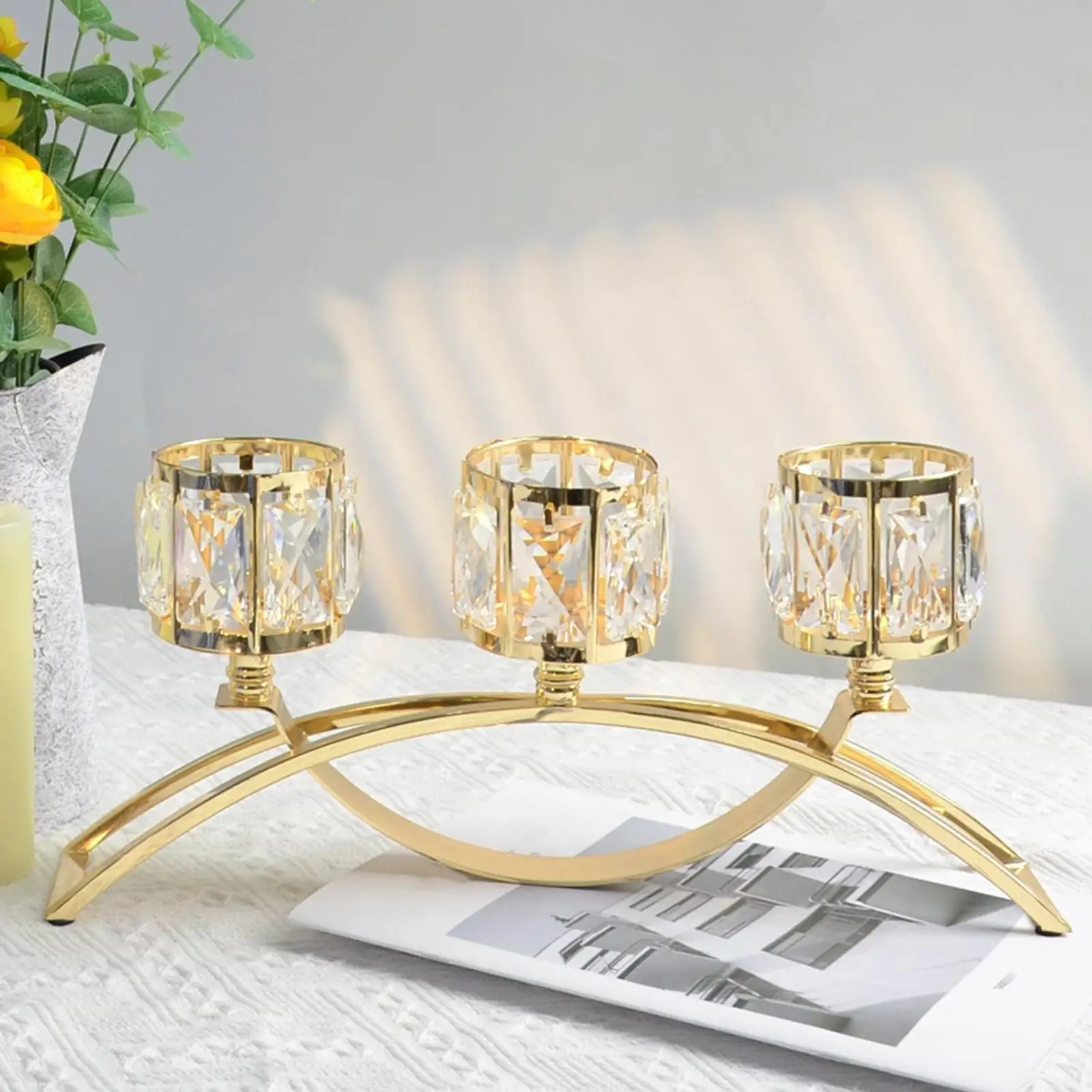 3 Arm Iron Candle Holder with Glass Tealight Bowls for Wedding Party Gift Home Decor European Style