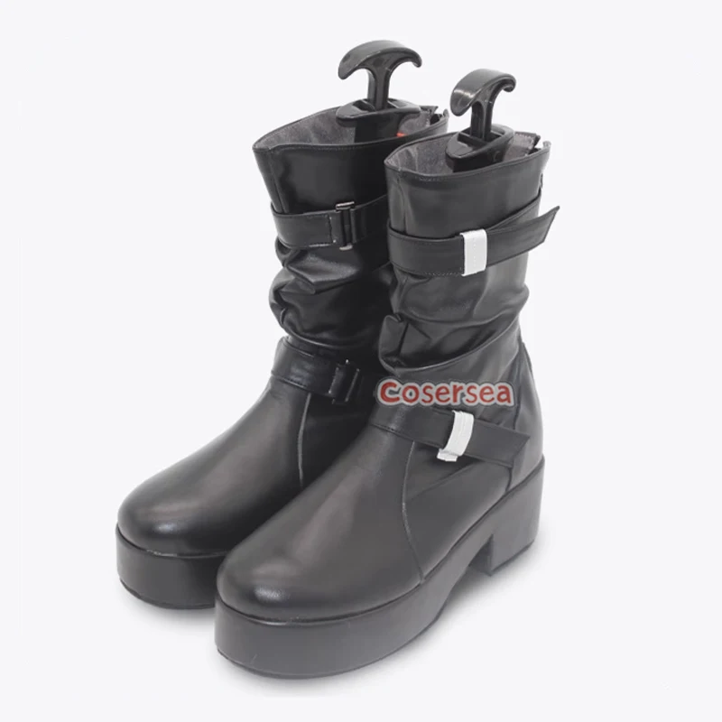 Cosersea Imashino Misaki Cosplay Schuhe Blau Archiv Imashino Misaki Halloween Rollenspiel Schwarz PU Leder High Heel Cosplay Stiefel