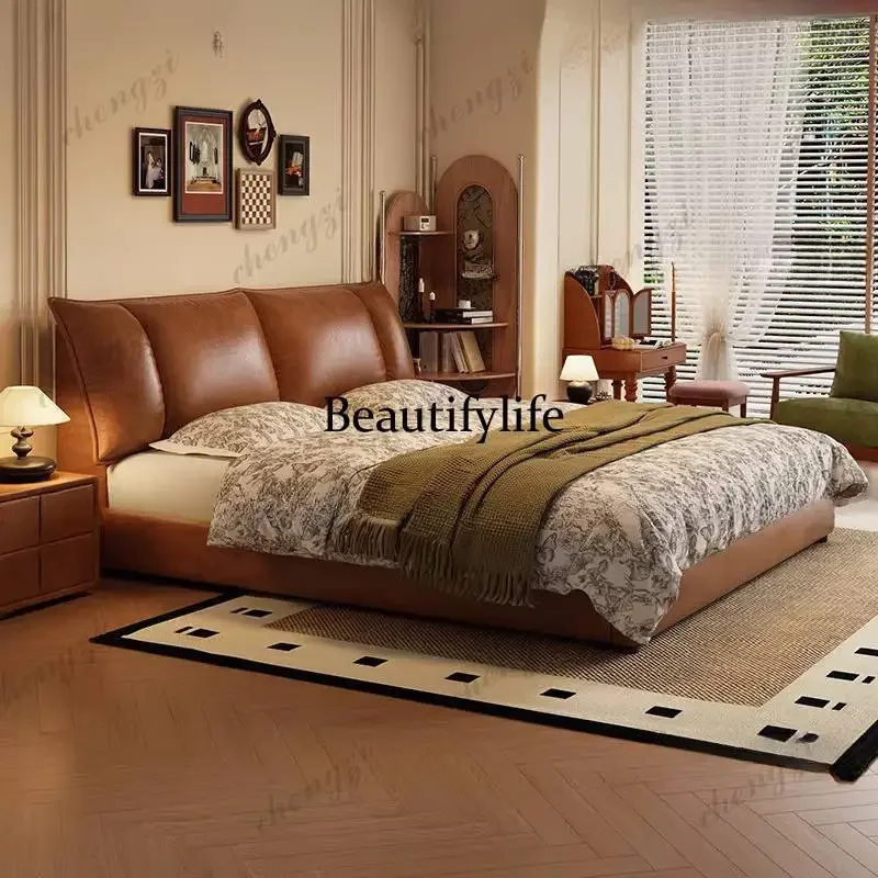 Brown Decoration Double Bed Australia European Floating Storage Double Bed Luxury Style Frame Cama De Casal Furniture For HomeN1