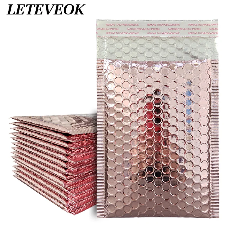 Leteveok 50/25pcs Bubble Mailers Shipping Bags for Small Businesses Gift Cushioning Packaging Rose Gold Aluminized Envelopes