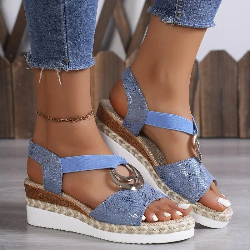 Snake Print Platform Sandals Women 2026 Summer Metal Decoration Wedges Comfort Casual Heels Gladiator Shoes - view 5
