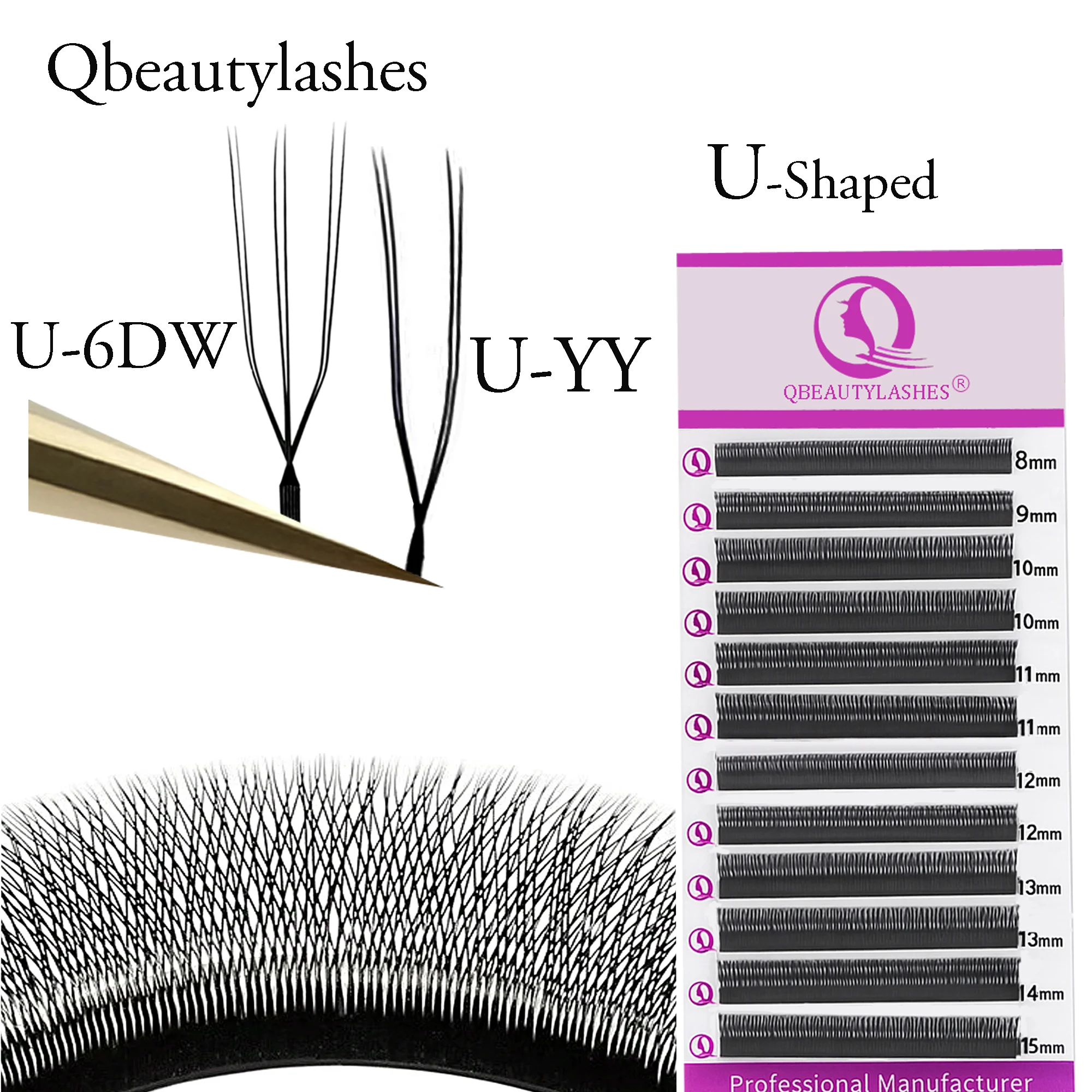 

qbeautylashes U 3D shaped Lashes Fast Forming Soft Lightweight No Root Separation Natural Voluminous Salon Use Only