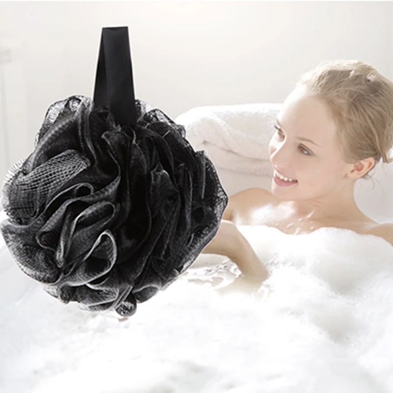 Bamboo Charcoal Bath Ball Black Shower Loofah Sponge Mesh Pouf Body Scrubber