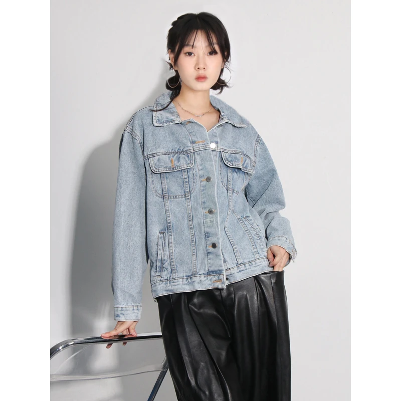 

Korean Style Denim Jacket 2025 Autumn Patchwork Flap Pocket Classy Casual Loose Single Breated Outwear