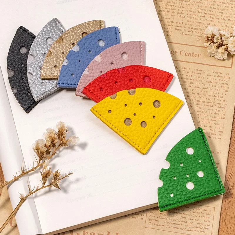 

1Pcs Creativity PU Leather Bookmark Cute Cheese Style Bookmark Page Folder Corner Protective Cover School Supplie