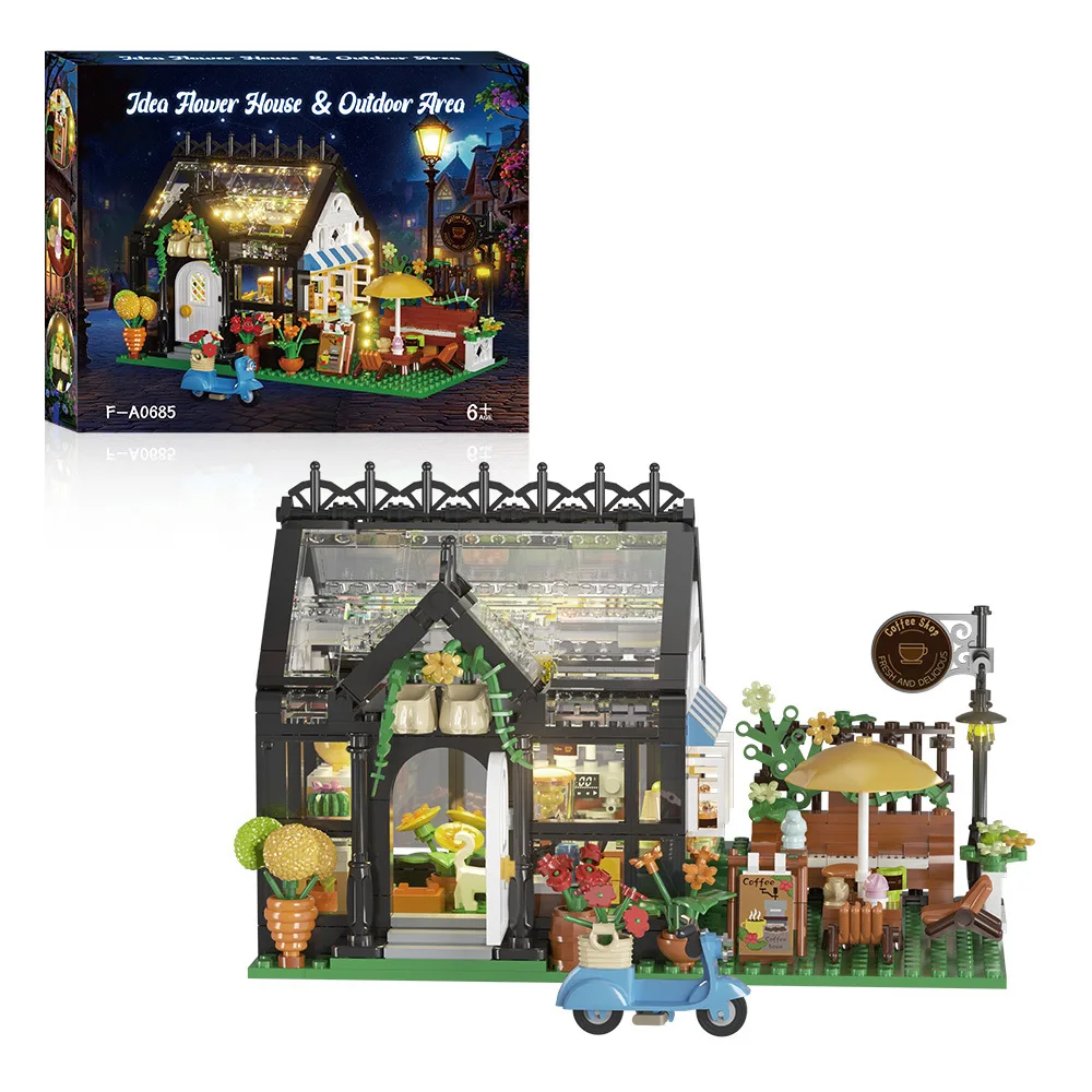 

Flower House Building Set with LED, City Street Black House Flower Shop Building Blocks Toy, Gothic Home Decor for Mother's Day