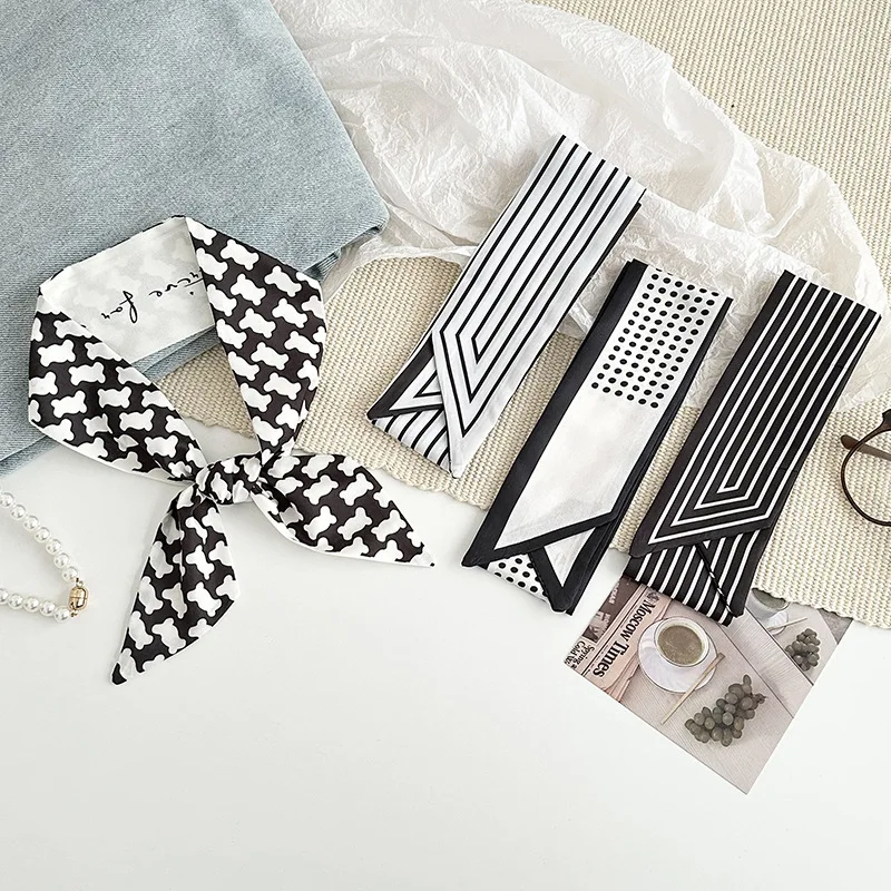 

Lightweight Long Scarf for Women Premium Satin Fabric Bow Headwrap Hair Tie Bag Ribbon Neck Scarf Belt Daily Accessory