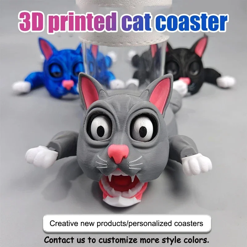 

Creative 3D Printed Cat Coaster Funny Panicked Cat Cup Pad Tea Mug Coffee Drinks Holder Office Desktop Home Decoration Ornament