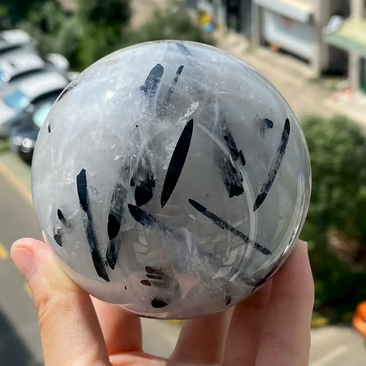 

Natural Black Tourmaline Crystal Energy Sphere, Energy Healing, Home And Office Decoration, Demagnetization, Divination, Hand-Po