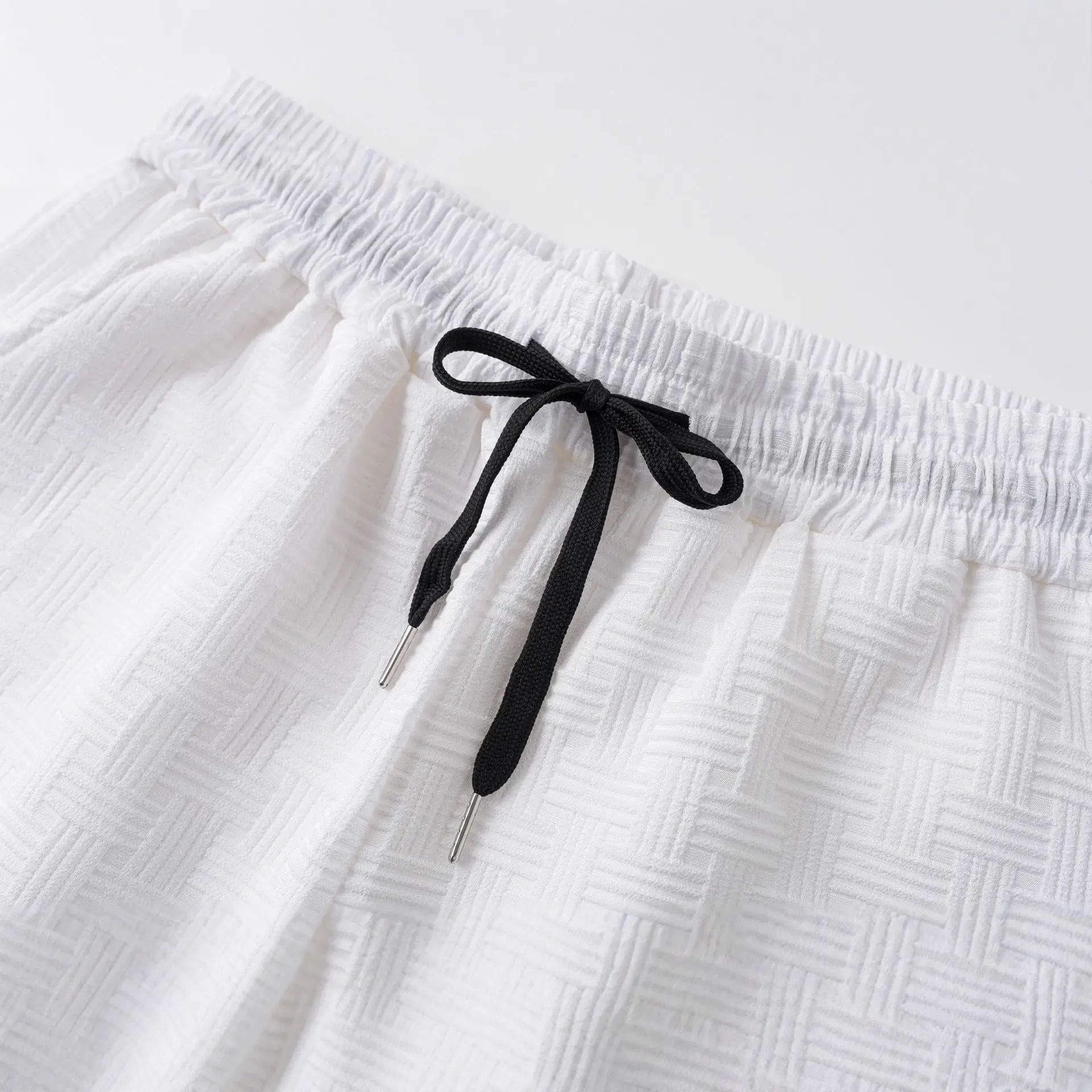 Herren Neues Freizeit-2-Teiler-Set: Einfarbiges Jacquard-Hemd mit Revers und Kurzarm, Shorts mit Kordelzug – Sommer-Outdoor-Reiseanzüge – Detail 18