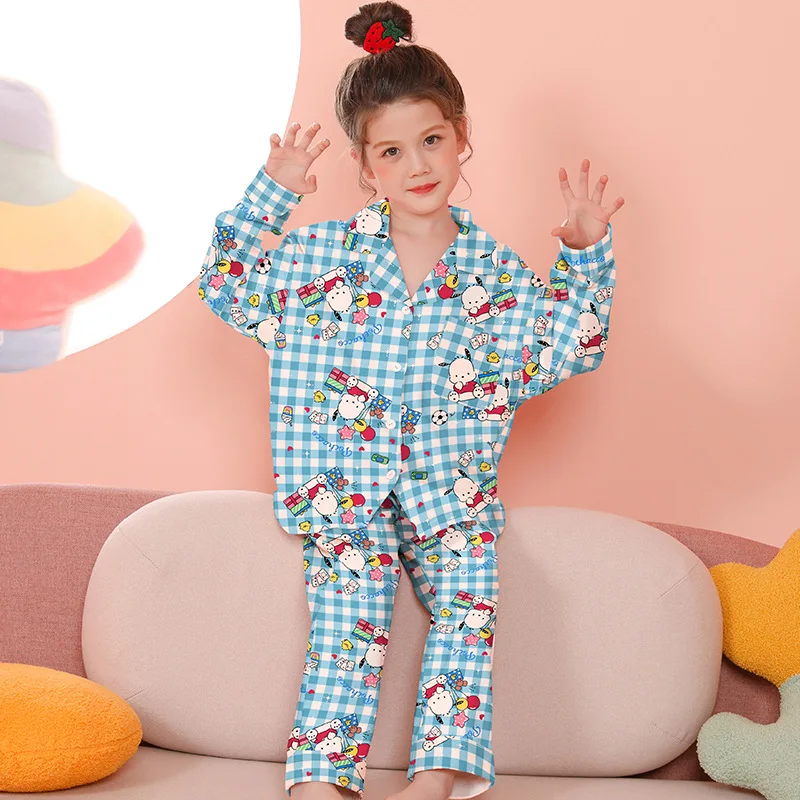 2023 Kawaii Sanrioed Children\'s Pajamas Anime Kuromi My Melody Cinnamoroll Sleepwear Kids Loungewear Girls Autumn Homewear Gift