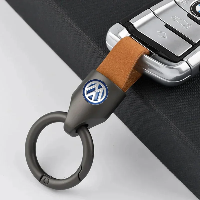 New Cowhide Leather Car Keychain Key Rings Keyring For Volkswagen VW Rline Beetle Touareg Tiguan Touran CC Golf MK6 7